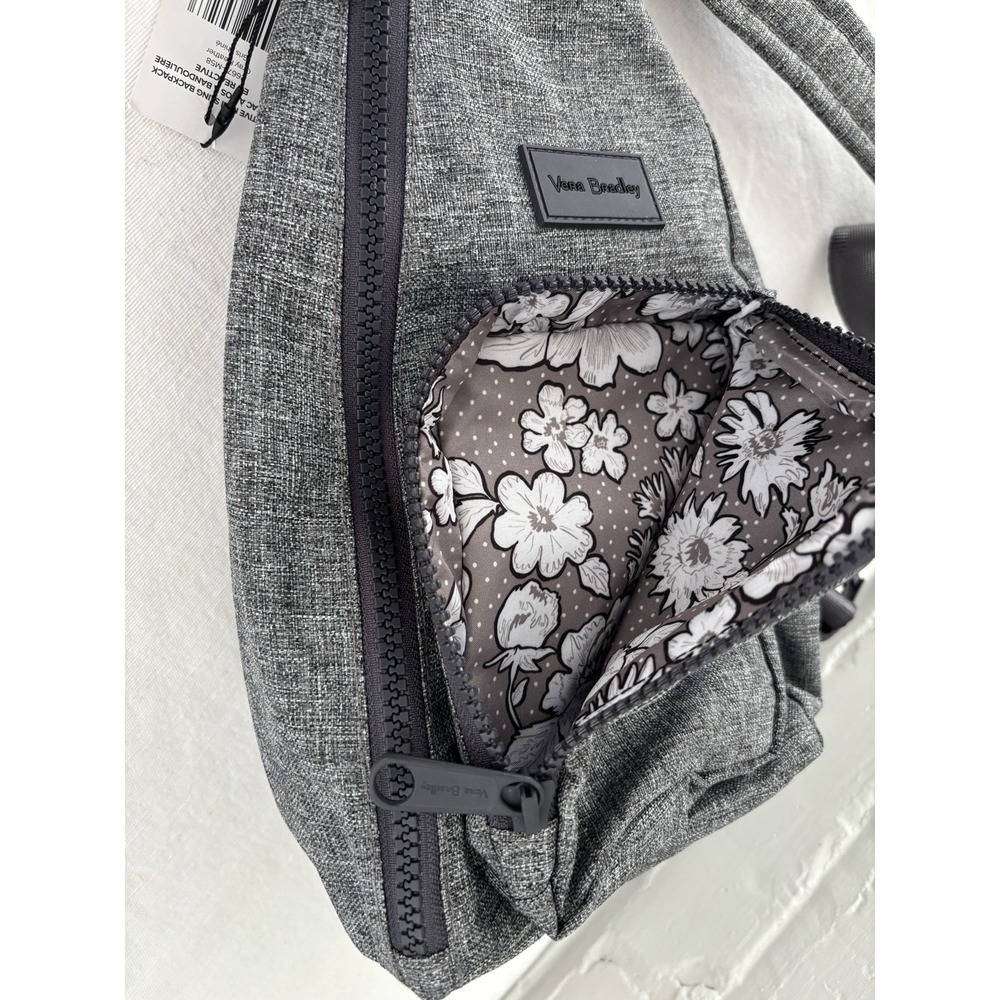 Vera Bradley Mini Sling Backpack Crossbody Belt Bag Heather Grey Zip Closure NWT - Picture 5 of 8